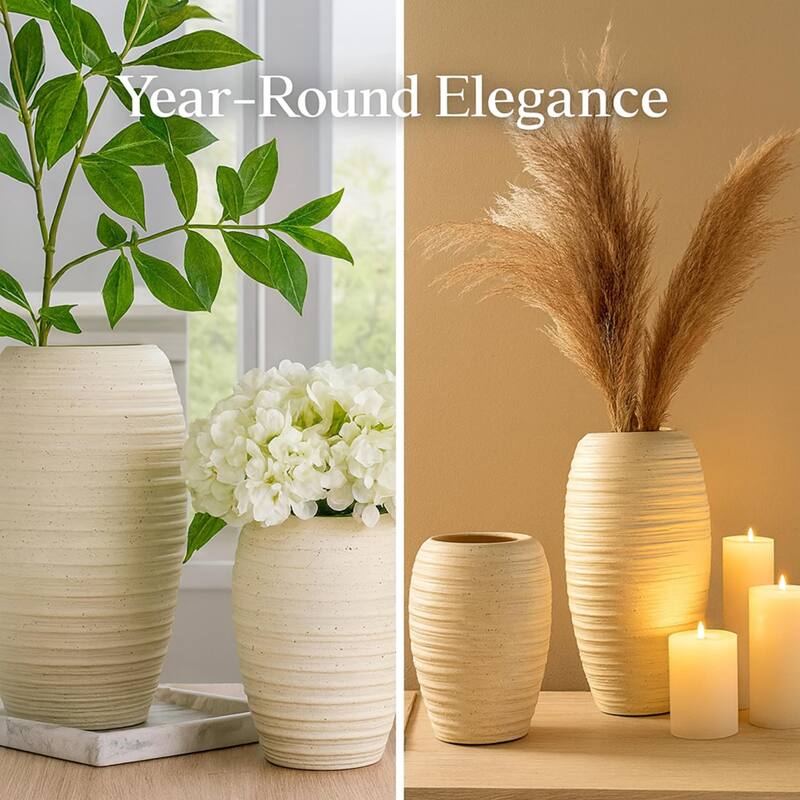 Aria Home Cream Sandstone Set of 2 Tall Speckled Ceramic Table Vases