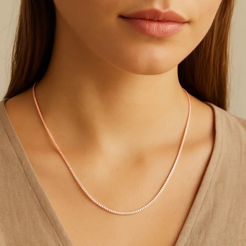 MayaMila 14k Solid Rose Gold Classic Box Chain Necklace 0.6mm
