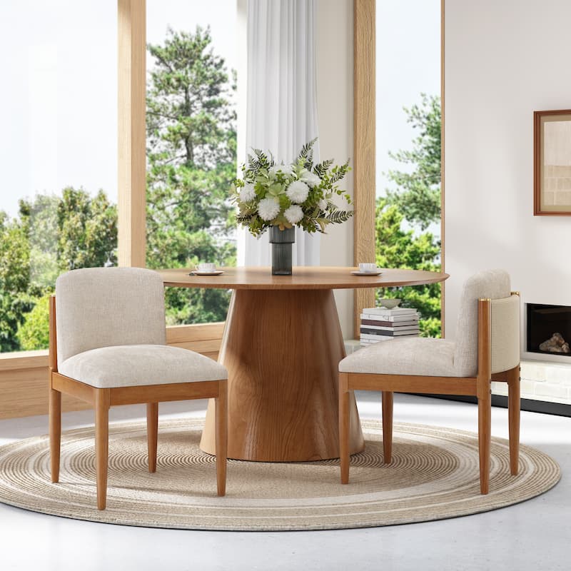 Christopher Knight Home - Modern Rubberwood Dining Chairs with Woven Rope Backrest - Beige,Walnut