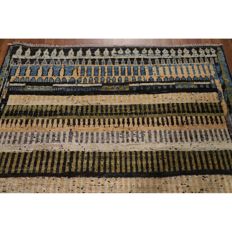 Hand Knotted Oriental 100% Wool Carpet Modern Tribal Multi-Colored Moroccan Area Rug - 8' 1'' X 5' 10''