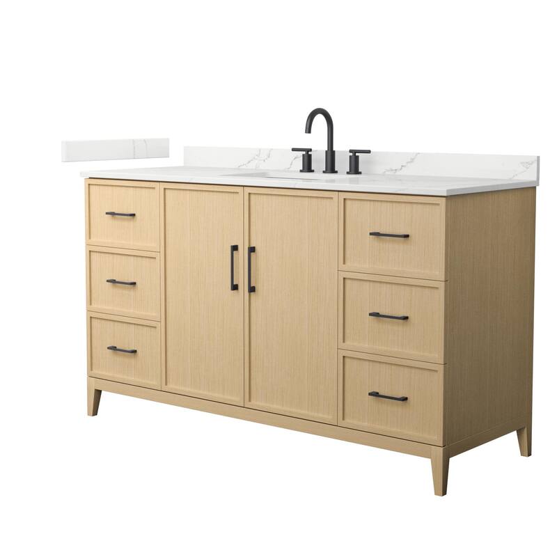 Wyndham Collection WCH717160S-QTZ-US3MXX Elan 60" Free Standing Single - White Oak / Giotto Quartz Top / Matte Black