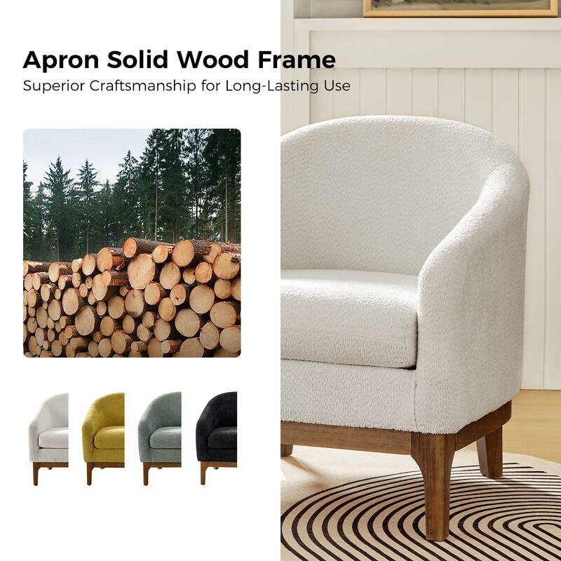 Augus Modern Boucle Barrel Armchair with Solid Wood Legs Set of 2 by HULALA HOME