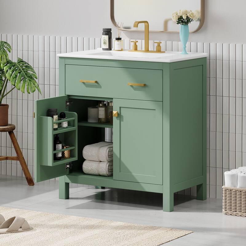 30 Inch Single Sink Bathroom Vanity Cabinet, Solid Wood Frame