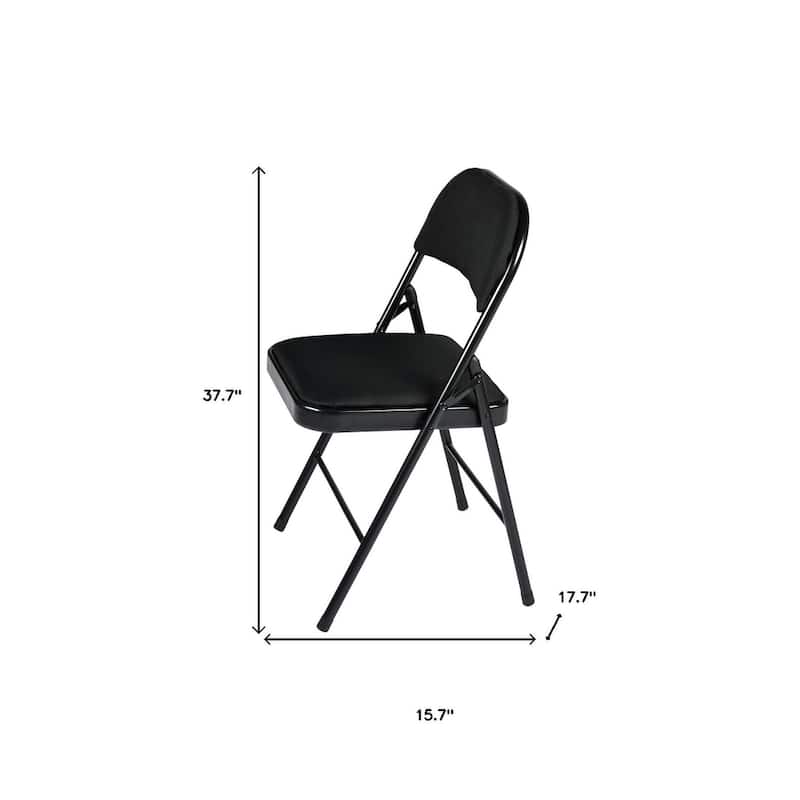 HomeRoots Set of Four Black Faux Leather and Steel Folding Chairs - 17.70 in. x 37.70 in. x 15.70 in.