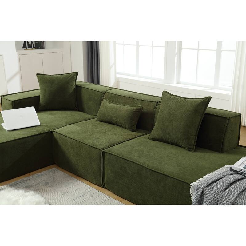 Modern Modular Combination Sofa Set - L-Shaped Italian Minimalist Tofu Block Sofa in Terrycloth Fabric, Left-Hand Facing