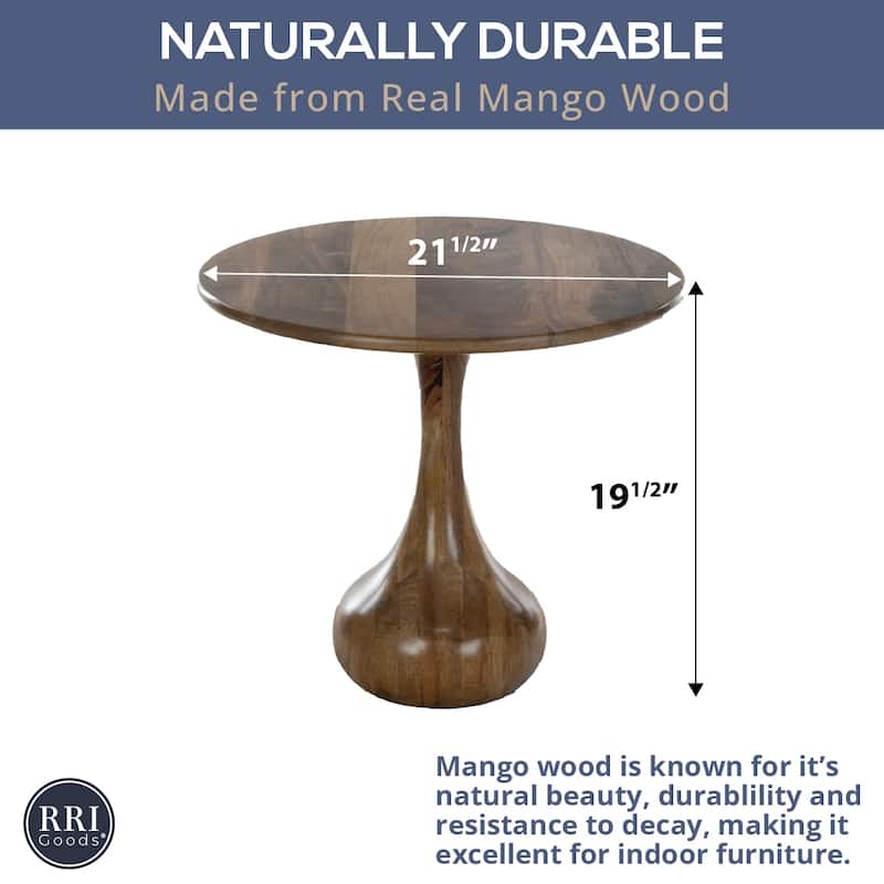 21.5" Round Mango Wood Side Table with Teardrop Base - Natural Finish Accent Table for Home Décor