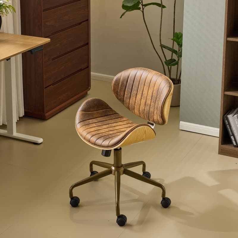 PU Curved Office Chair With Antique Bronze Base