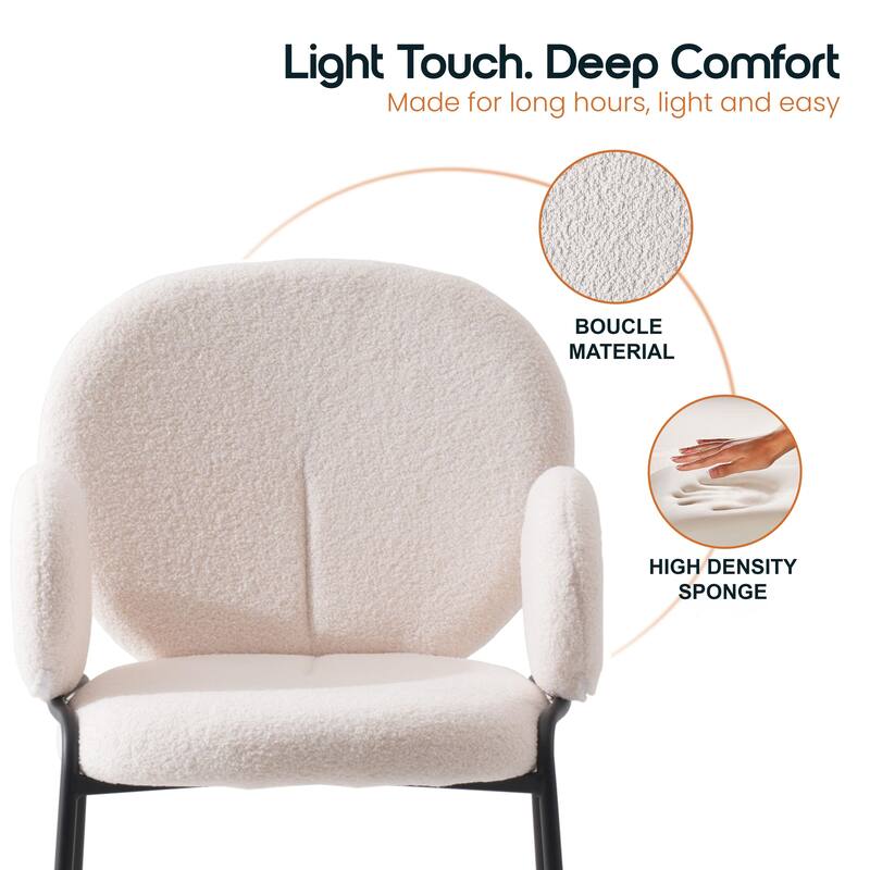 Celestial Modern Boucle Upholstered Accent Dining Chair with Black Iron Legs and Plush Seating for Living/Dining Room (Set of 2)