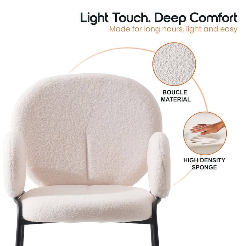Celestial Modern Boucle Upholstered Accent Dining Chairs with Black Iron Legs and Plush Seating for Living/Dining Room