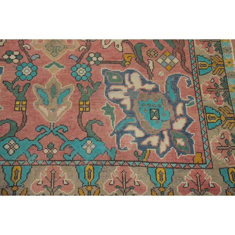 Hand Knotted Oriental 100% Wool Carpet Traditional Floral Pink Tabriz Area Rug - 6' 11'' X 4' 9''