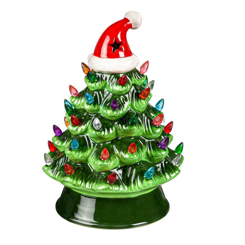 11 in. LED Ceramic Christmas Tree with Santa Hat - Bed Bath & Beyond ...