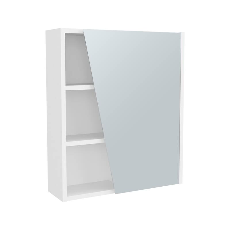 Medicine Cabinet with Mirrored Door and Open Storage - White