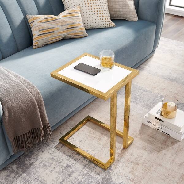 slide 1 of 32, Kulani High Gloss Lacquer Finish End Table Stainless Steel Base