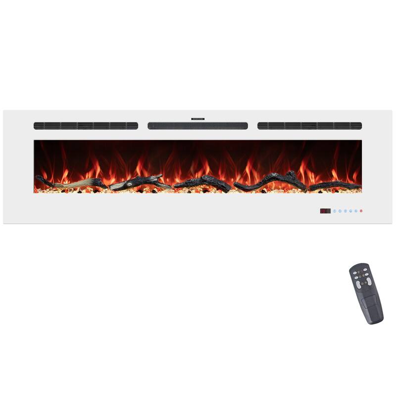Electric Fireplace Inserts, Wall Mounted with 13 Flame Colors, Thermostat in Black - 60 IN - White