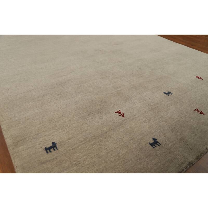 Hand Knotted Oriental 100% Wool Carpet Tribal Animal Pictorial Beige & Ivories Gabbeh Area Rug - 7' 7'' X 5' 4''