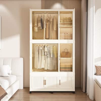 Portable Wardrobe Closet Storage Organizer for Clothes,Clothes Dresser,9 Magnetic Doors-9 Cubes & 2 Hanging Rod,6 pcs hangers