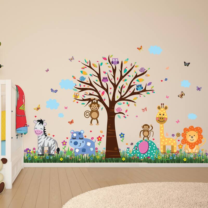 Walplus Happy Animal Zoo Grass Skirting Kid Wall Sticker Nursery Decor