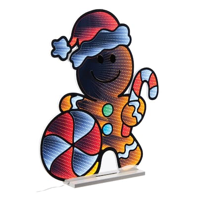 Acrylic Peppermint Gingerbread Man with Infinity Lights 27 inches Holiday Decor - 27” x 4” x 29.5” (L x W x H)
