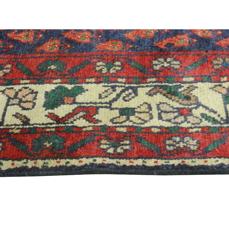 Fine Vintage Distressed Stephani Navy/Burgundy Runner - 3'8" x 8'9"