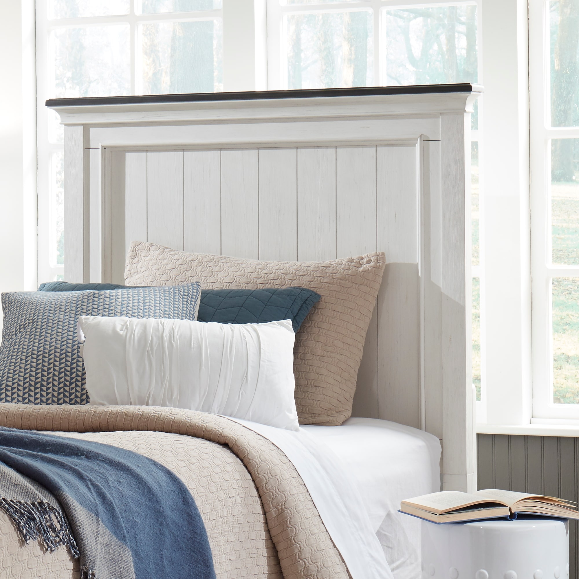 Allyson Park Wirebrushed White Charcoal Twin Panel Headboard On