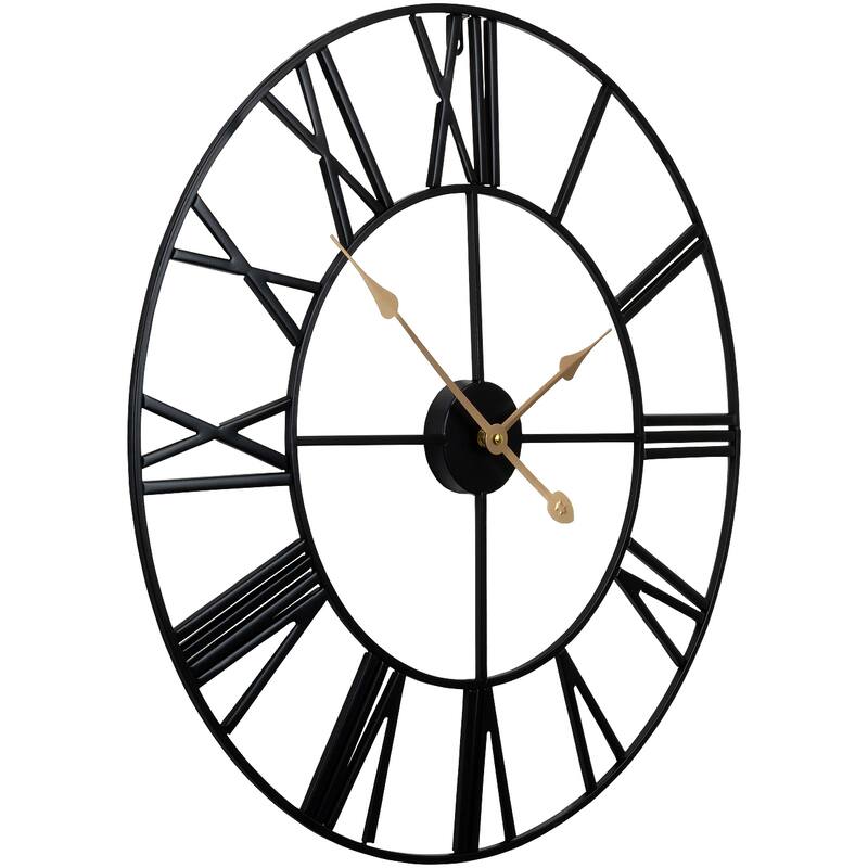 Sorbus Decorative Black & Gold Analog Roman Numeral Wall Clock - 24"