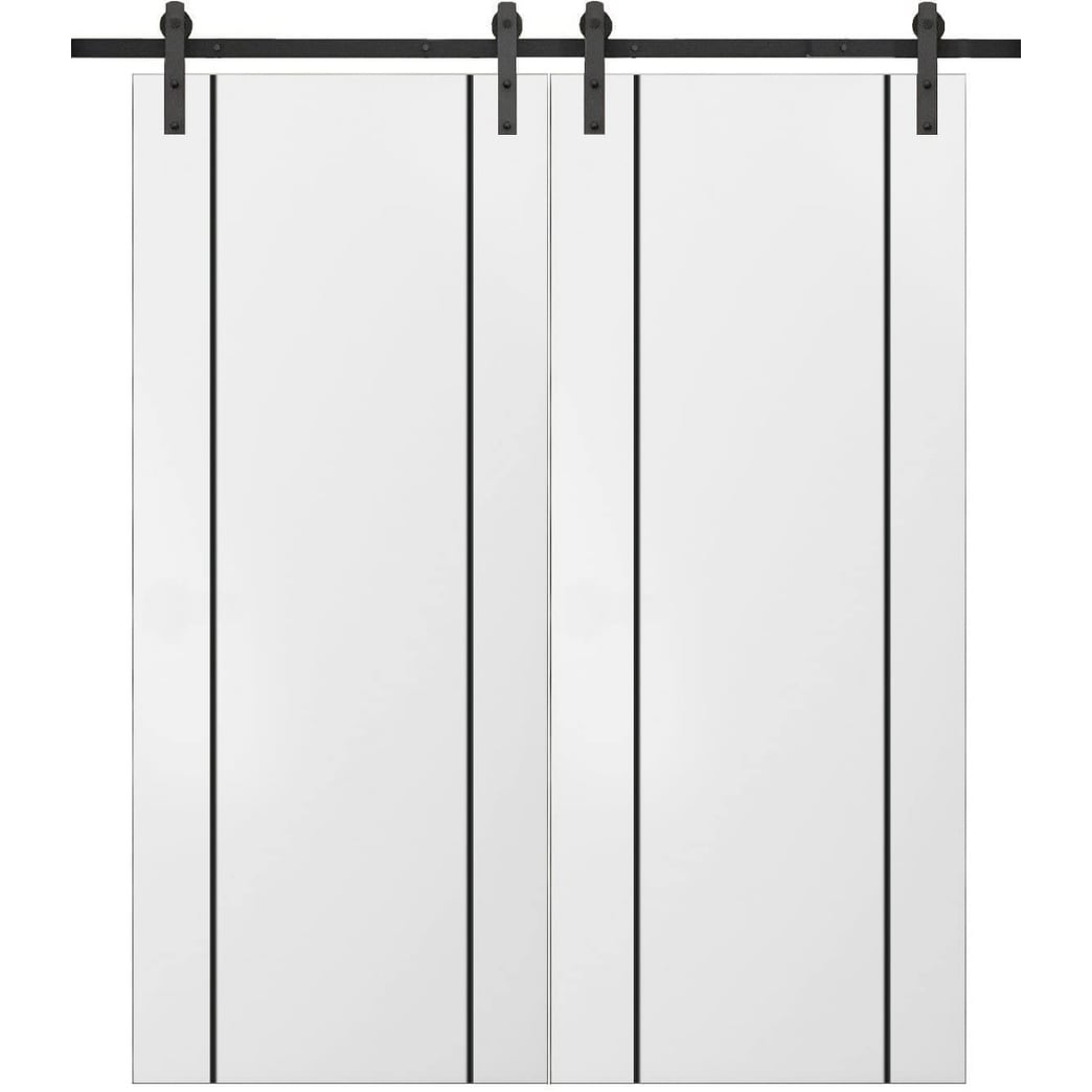 SartoDoors Planum 0016 | Closet Door Double Barn Door | Solid Wood | Hardware Set | 36x80, White Silk Bedroom Door Bathroom Door