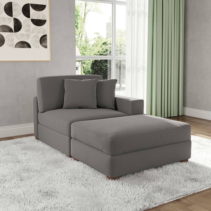 Corduroy Chaise Lounge Sofa with Ottoman for Living Room - Right - Light Gray/Right