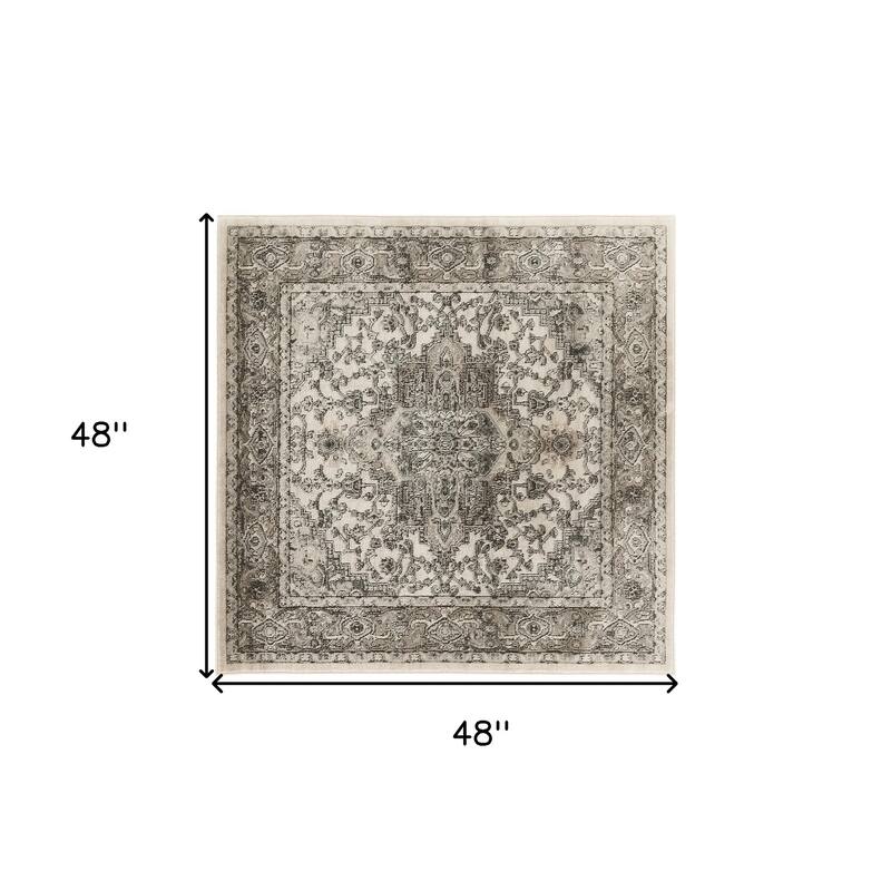 Mebe Power Loomed Distressed Geometric Traditional Durable Area Rug By HomeRoots - 48' X '48' X '0.32