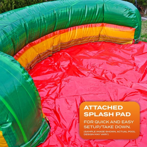 slide 2 of 7, JumpOrange Fiesta Commercial Grade Bounce House Water Slide Combo with Attached Pool & Air Blower, Outdoor Inflatable Kids Play Kids - Green
