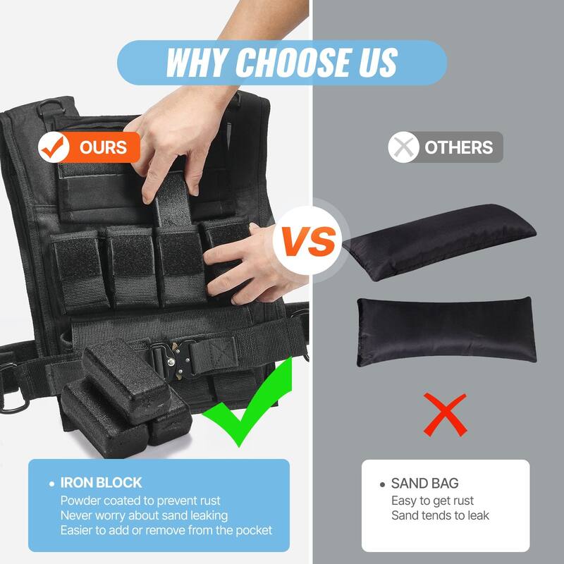 Black Nylon Weighted Vest with Metal Buckle and Reflective Stripes - 35 lbs