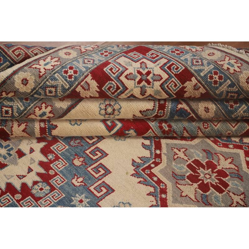 Ivory Kazak Oriental Area Rug Handmade Wool Carpet - 8'3" x 10'11"