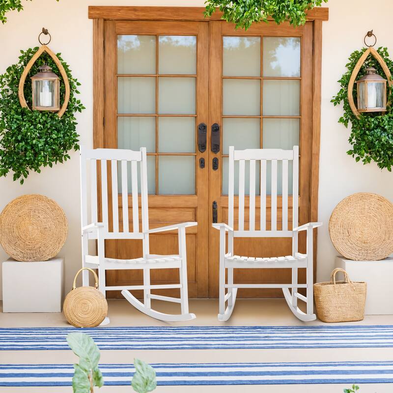 Furniwell Patio Acacia Wood Ergonomic Single Rocking Chair for All-Weather Use