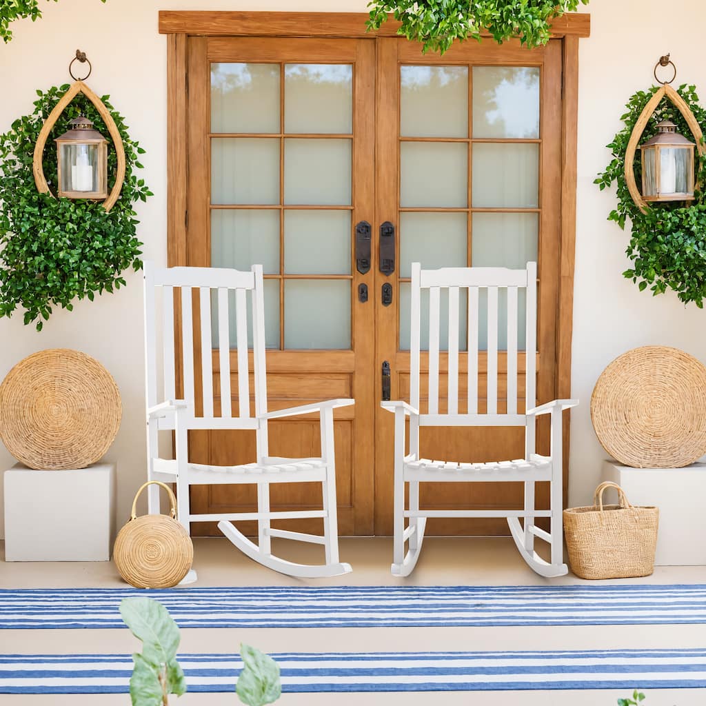 Furniwell Patio Acacia Wood Ergonomic Single Rocking Chair for All-Weather Use