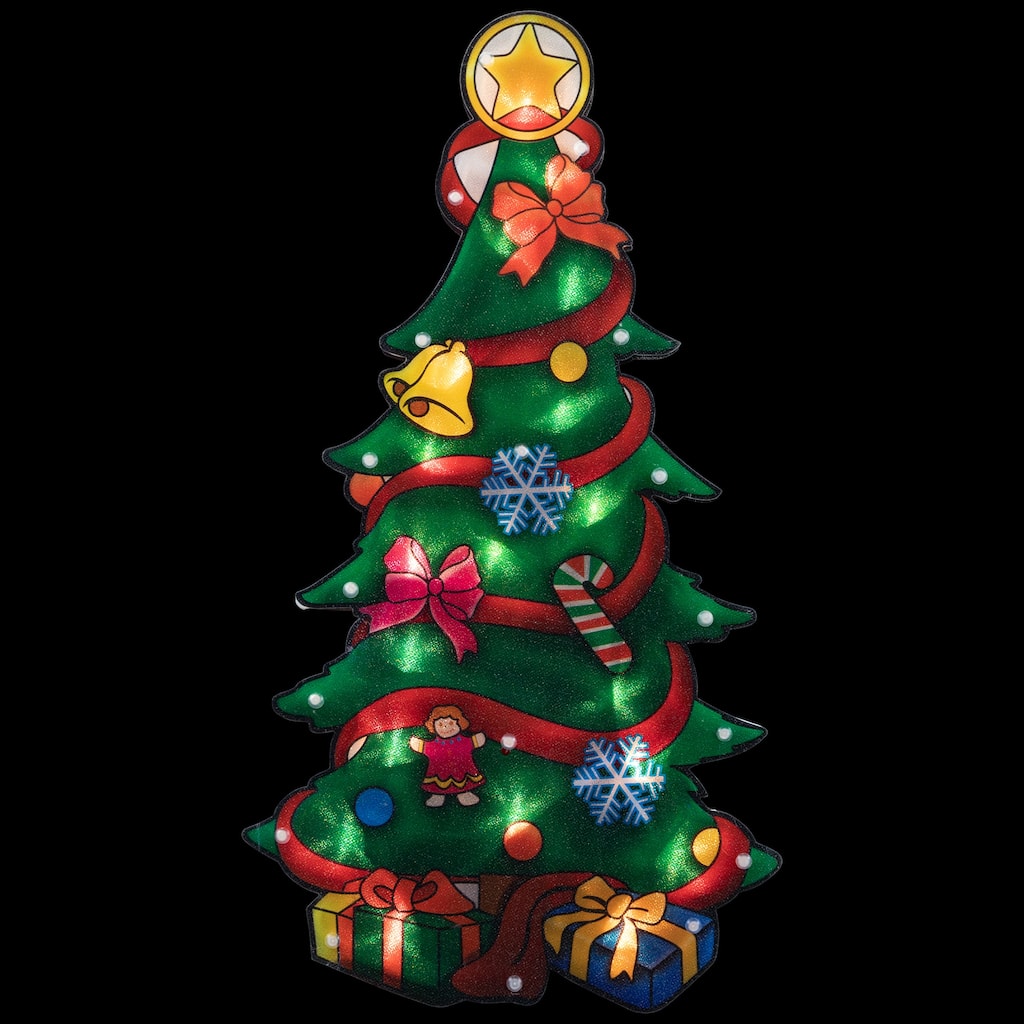 17.75" Lighted Christmas Tree with Presents Window Silhouette