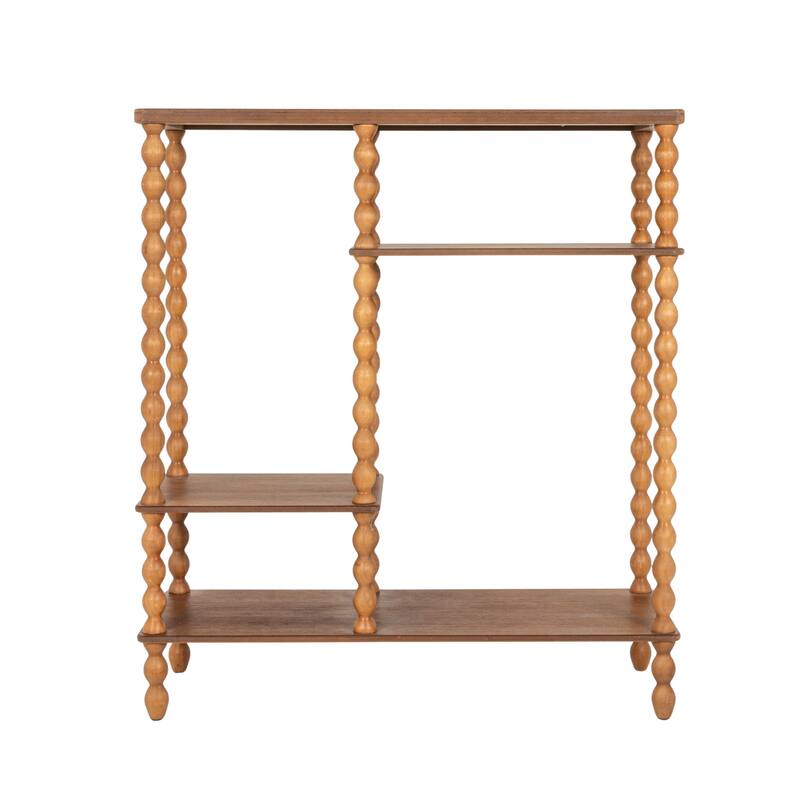4-Tier Asymmetrical Wood Spindle-Leg Display Shelf Unit - 35.0"L x 13.38"W x 39.63"H