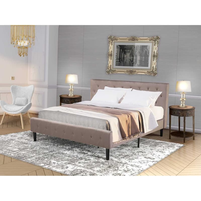 Velvet Platform Bed - Tufted Headboard & Footboard - Modern Bedroom Furniture