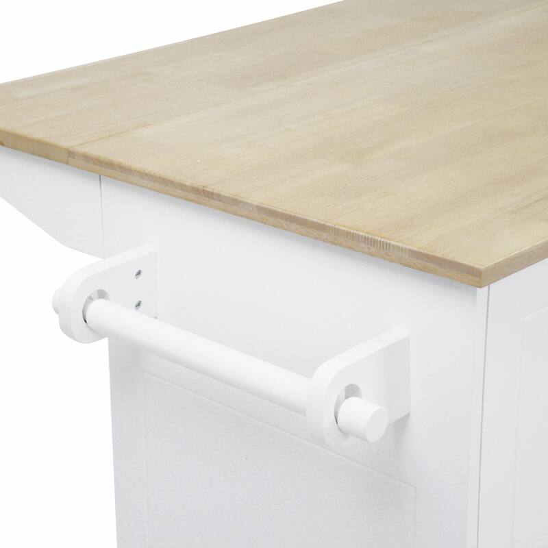 Rolling Kitchen Cart: 53.9" Width, Drop Leaf, Internal Storage, 3-Tier Pull-Out Cabinet, Spice & Towel Rack