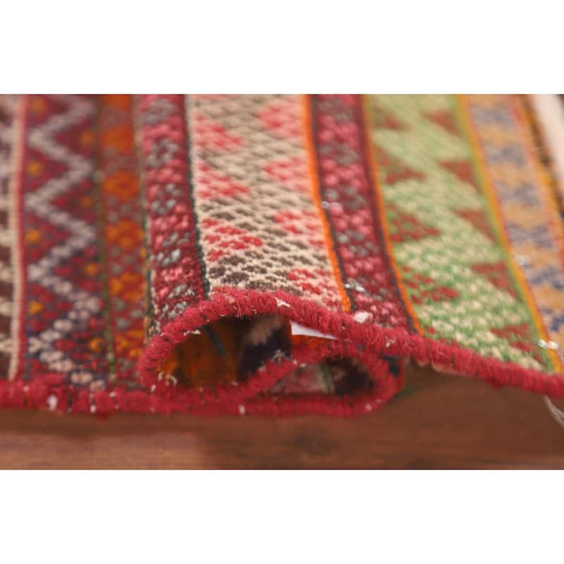 Chevron Style Kilim Shiraz Persian Square Rug Flatweave Wool Carpet - 1'7" x 1'8"