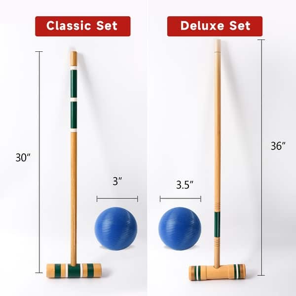 dimension image slide 0 of 3, GSE™ Deluxe 6-Player Player Croquet Set with 6 Mallets & Croquet Balls, 9 Wickets, 2 Stakes and a Carrying Case - Croquet Set