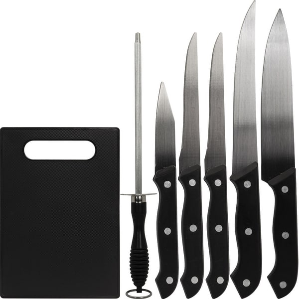Deco Essentials 5Piece Knife Set with Cutting Board, Sharpening Steel