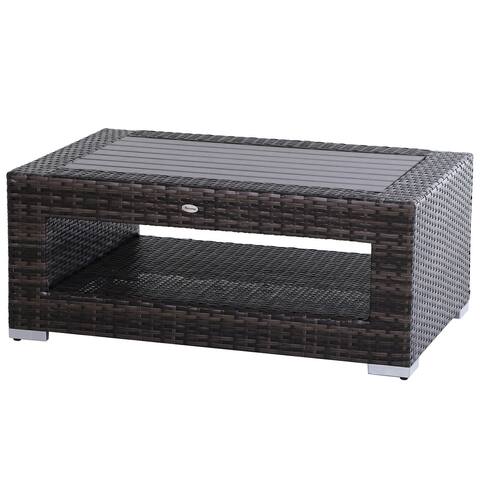 Outsunny PE Wicker 2-Tier Rattan Coffee Table w/ Strong Steel Frame & Elegant Design to Compliment Your Outdoor Space
