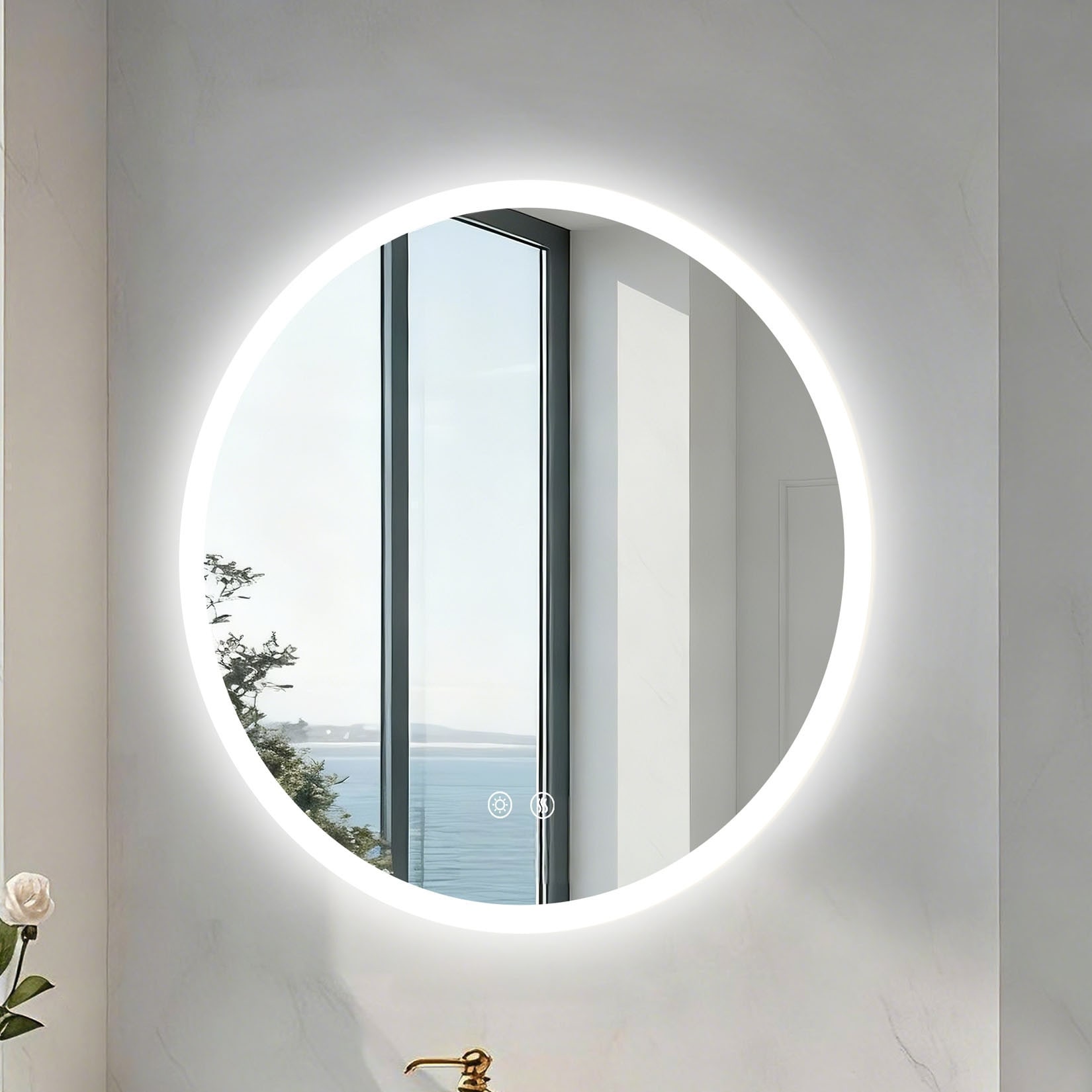 Smart Touch Round Backlit LED Bathroom Mirror Anti-fog