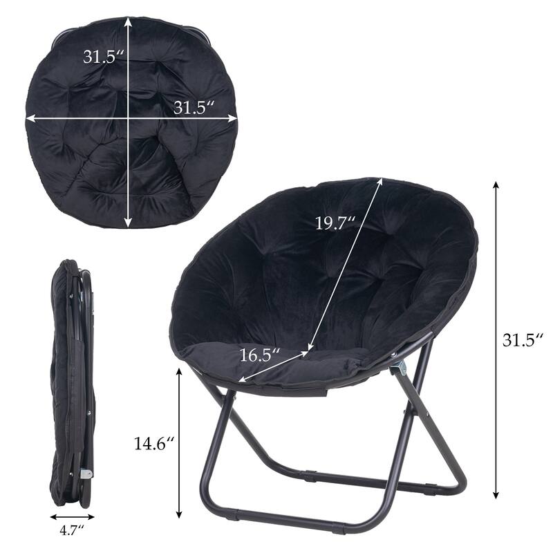 Javlergo Soft Faux Fur Saucer Shaped Comfortable Chair with Foldable Metal Frame, Cozy Chairs, Foldable chairs