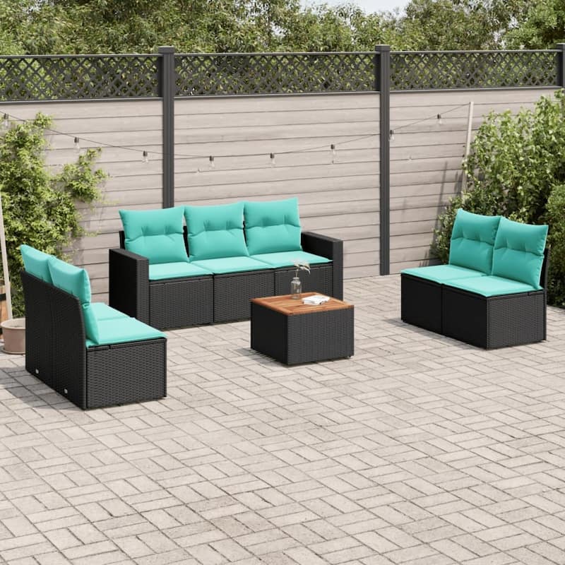 vidaXL 8 Piece Patio Sofa Set with Cushions Black Poly Rattan - 21.7 x 24.4 x 27.2