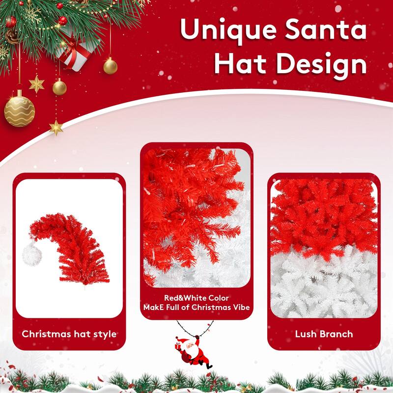 6-Foot Artificial Santa Hat Christmas Tree with Bendable Branches - Unique Holiday Decoration for Home or Office