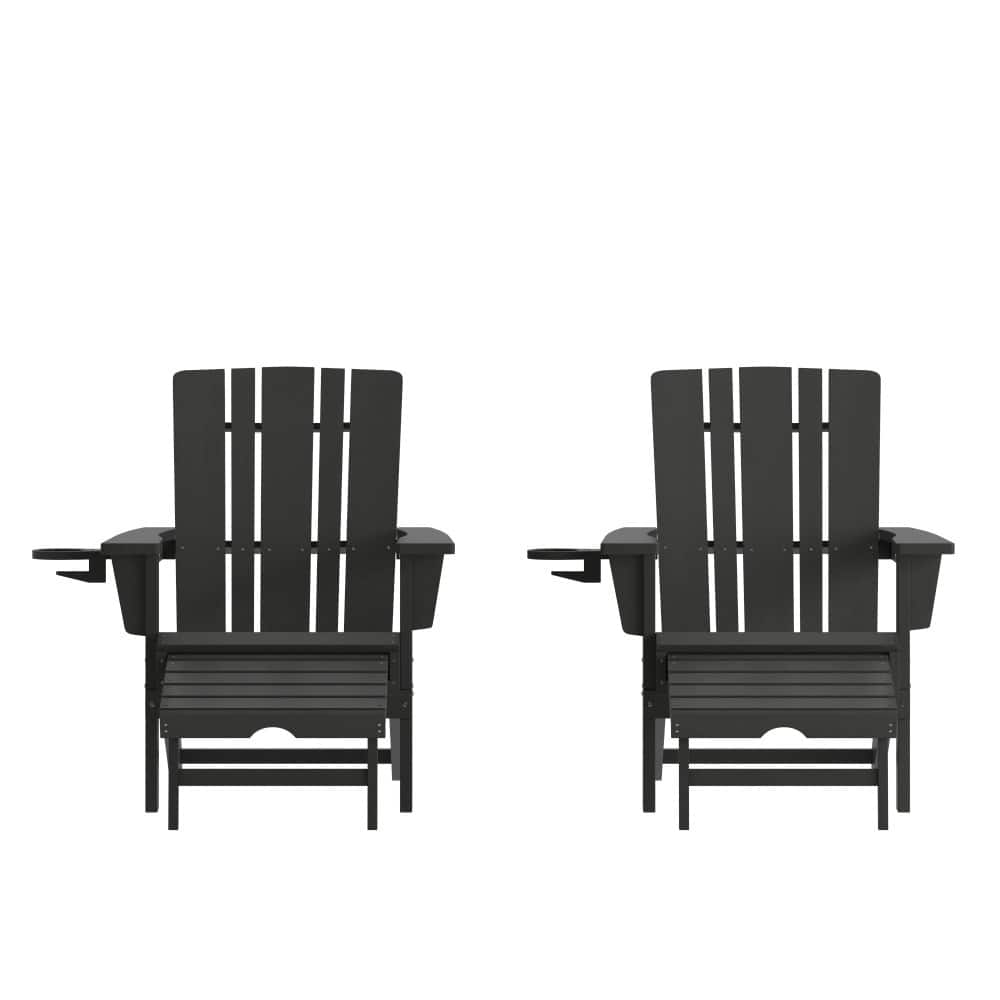Commercial All-Weather Adirondack Chair with Pullout Ottoman & Cupholder