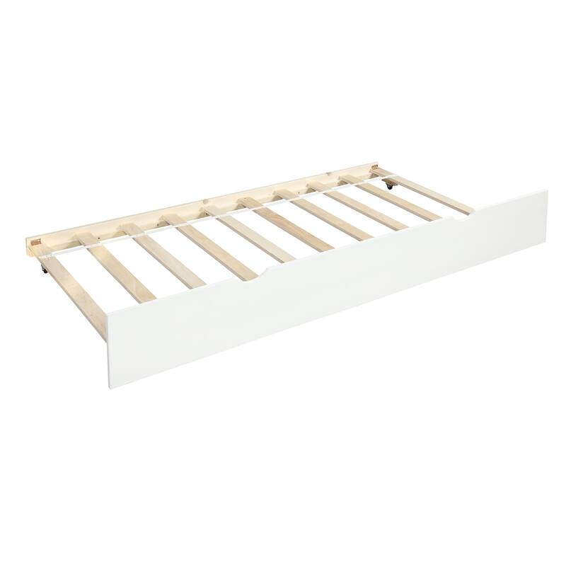 Roomfitters Twin Wood Daybed with Pull-Out Trundle Frame, White Finish