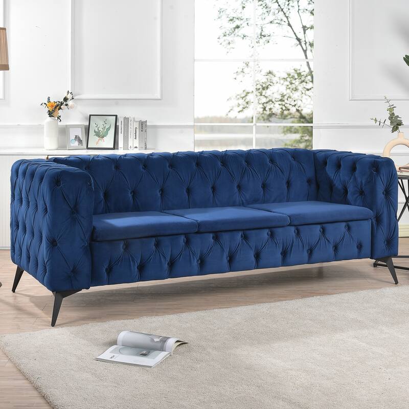 Stylish 3-Seat Sofa with Pocket Spring Cushions & Diagonal Iron Legs - Contemporary Couch