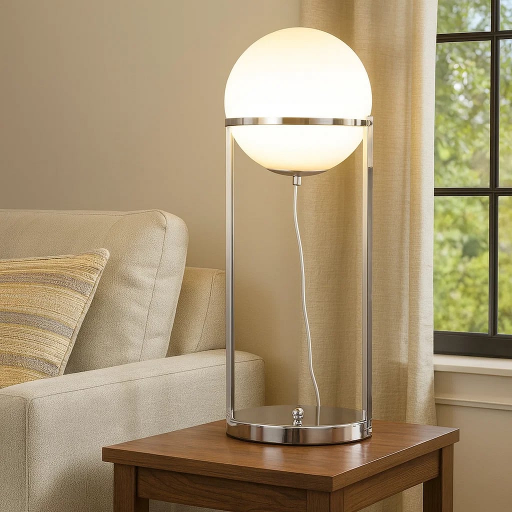Jim 22 Inch Table Lamp, LED Light, Metal Body, Modern Globe Shade, Silver