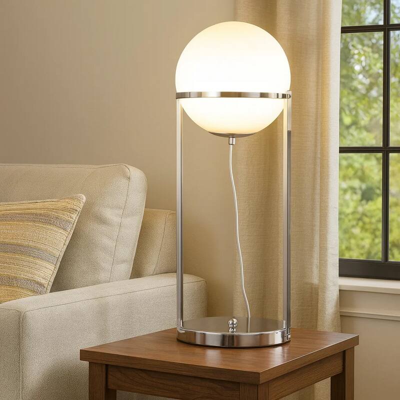 Jim 22 Inch Table Lamp, LED Light, Metal Body, Modern Globe Shade, Silver